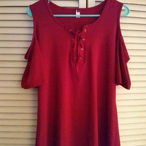 Large New Red Cold Shoulder Tie Front Lightweight Blouse Top
